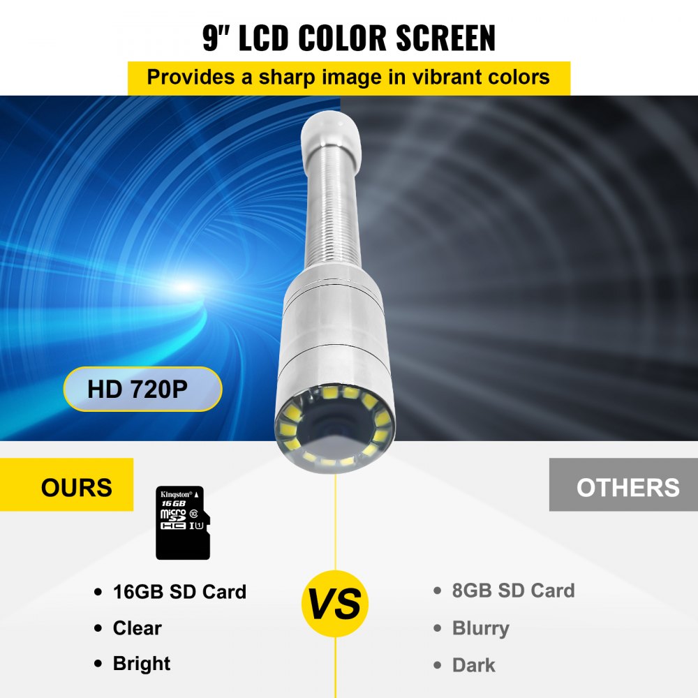 Bostome 328ft sewer camera with 9-inch LCD monitor and waterproof stainless steel camera.