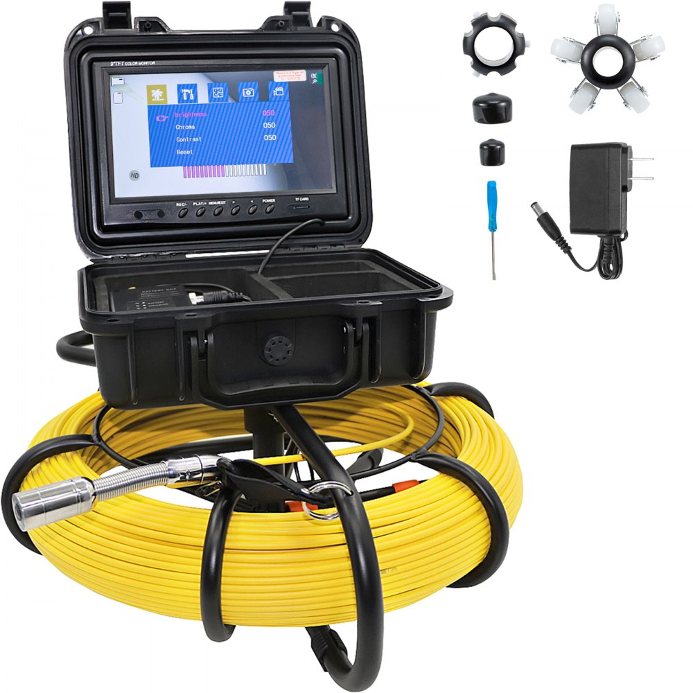 Bostome sewer camera with 9-inch LCD monitor, 328ft cable, and waterproof design.
