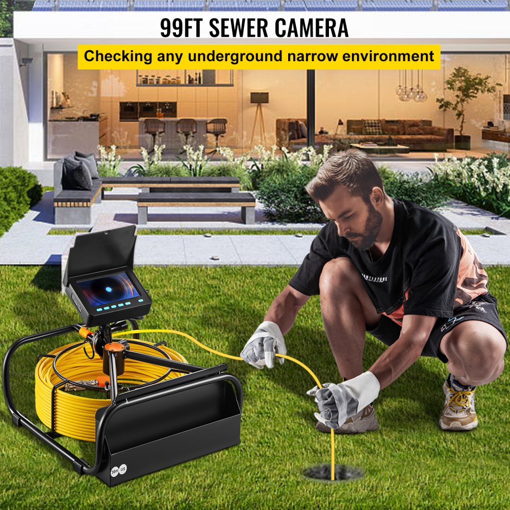 Bostome 98.4ft sewer camera with 4.3-inch screen and waterproof stainless steel camera.