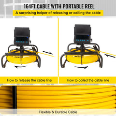 Sewer Camera, 164 ft/50 m, 4.3" Pipe Drain Inspection Camera with DVR Function and LED Lights, Waterproof IP68 Borescope, Industrial Endoscope for Home Wall Duct Drain Pipe Plumbing (Without Wheels)