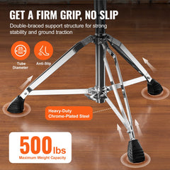 Saddle Drum Throne, 22-27.8 in / 560-705 mm Height Adjustable, Padded Drum Stool Seat with Anti-Slip Feet 5A Drumsticks 500 lbs / 227 kg Max Weight Capacity, 360° Swivel Drum Chair for Drummers