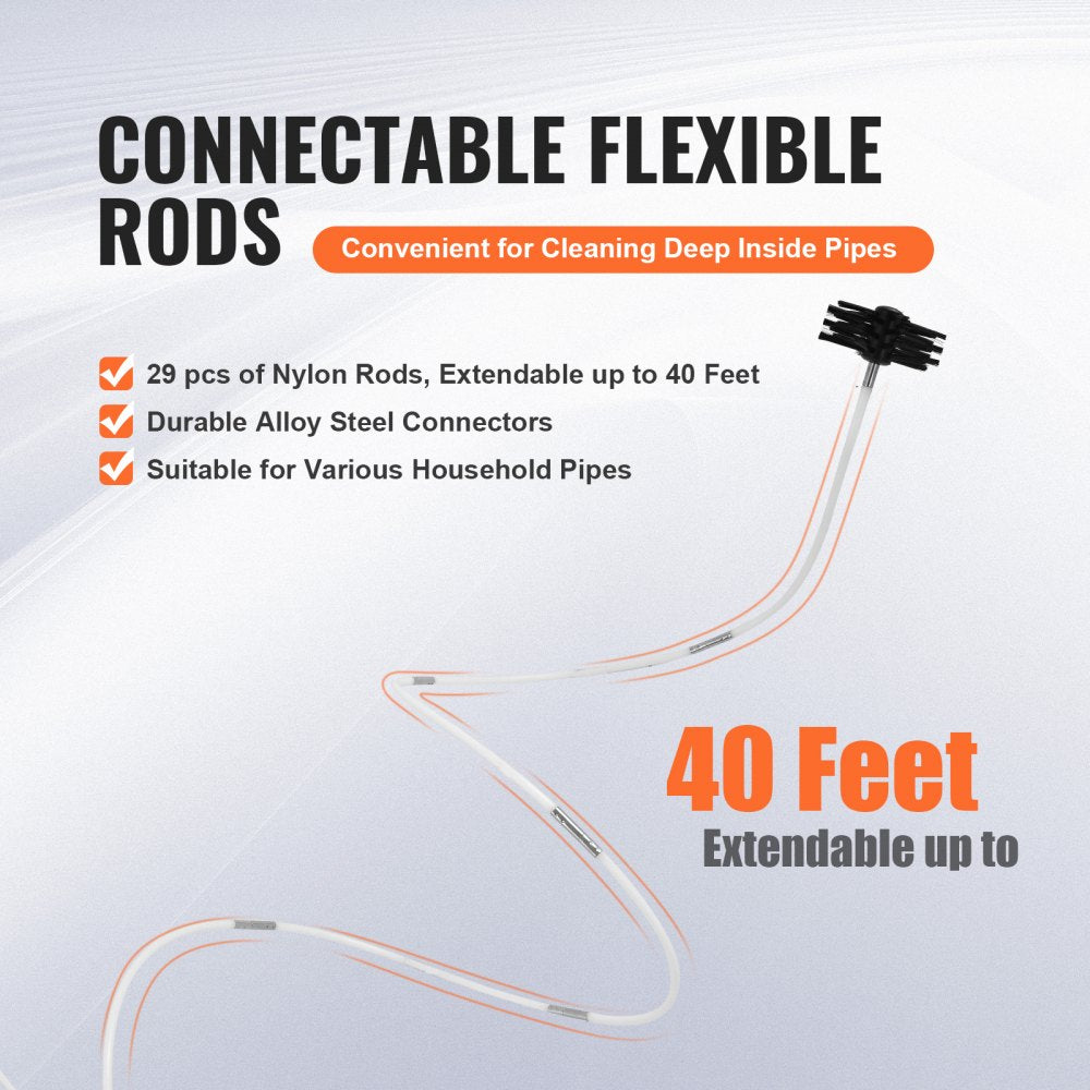 40 FEET Dryer Vent Cleaner Kit, 29 Pieces Duct Cleaning Brush, Reinforced Nylon Dryer Vent Brush with Complete Accessories, Dryer Cleaning Kit with Flexible Lint Trap Brush, Clamp Connectors