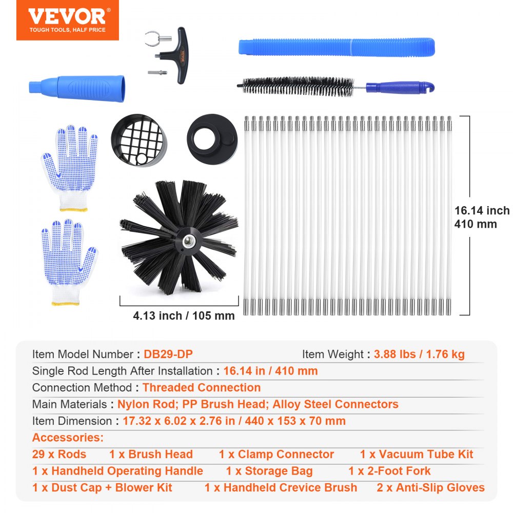40 FEET Dryer Vent Cleaner Kit, 29 Pieces Duct Cleaning Brush, Reinforced Nylon Dryer Vent Brush with Complete Accessories, Dryer Cleaning Kit with Flexible Lint Trap Brush, Clamp Connectors