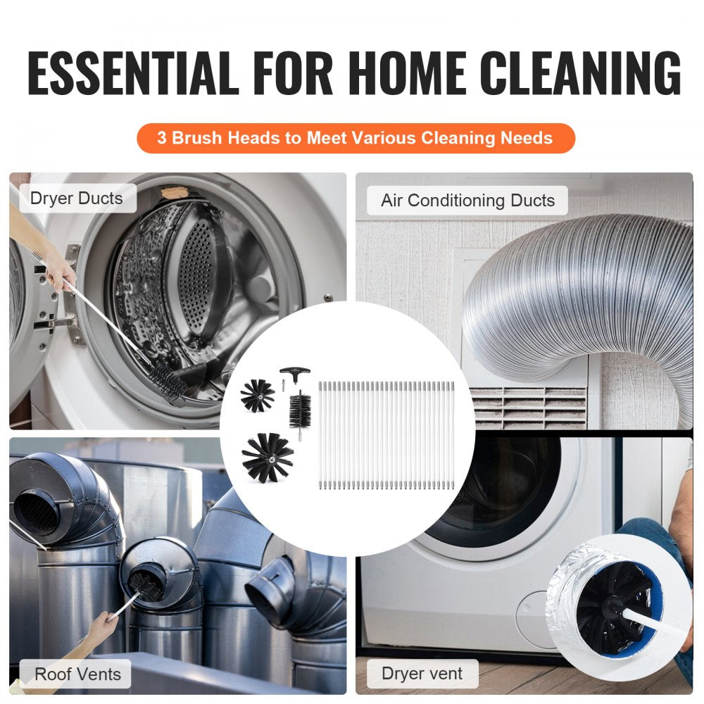29 Pieces 40 FEET Dryer Vent Cleaner Kit, Include 3 Different Sizes Flexible Lint Trap Brush, Reinforced Nylon Duct Cleaning Dryer Vent Brush, Dryer Cleaning Kit with Clamp Connectors