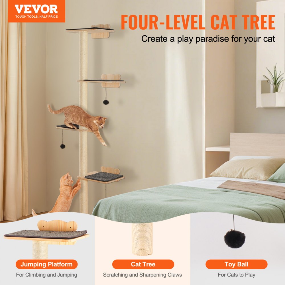 Wall Mounted Cat Shelves Tree with Platform Tree-Shaped Cat Furniture