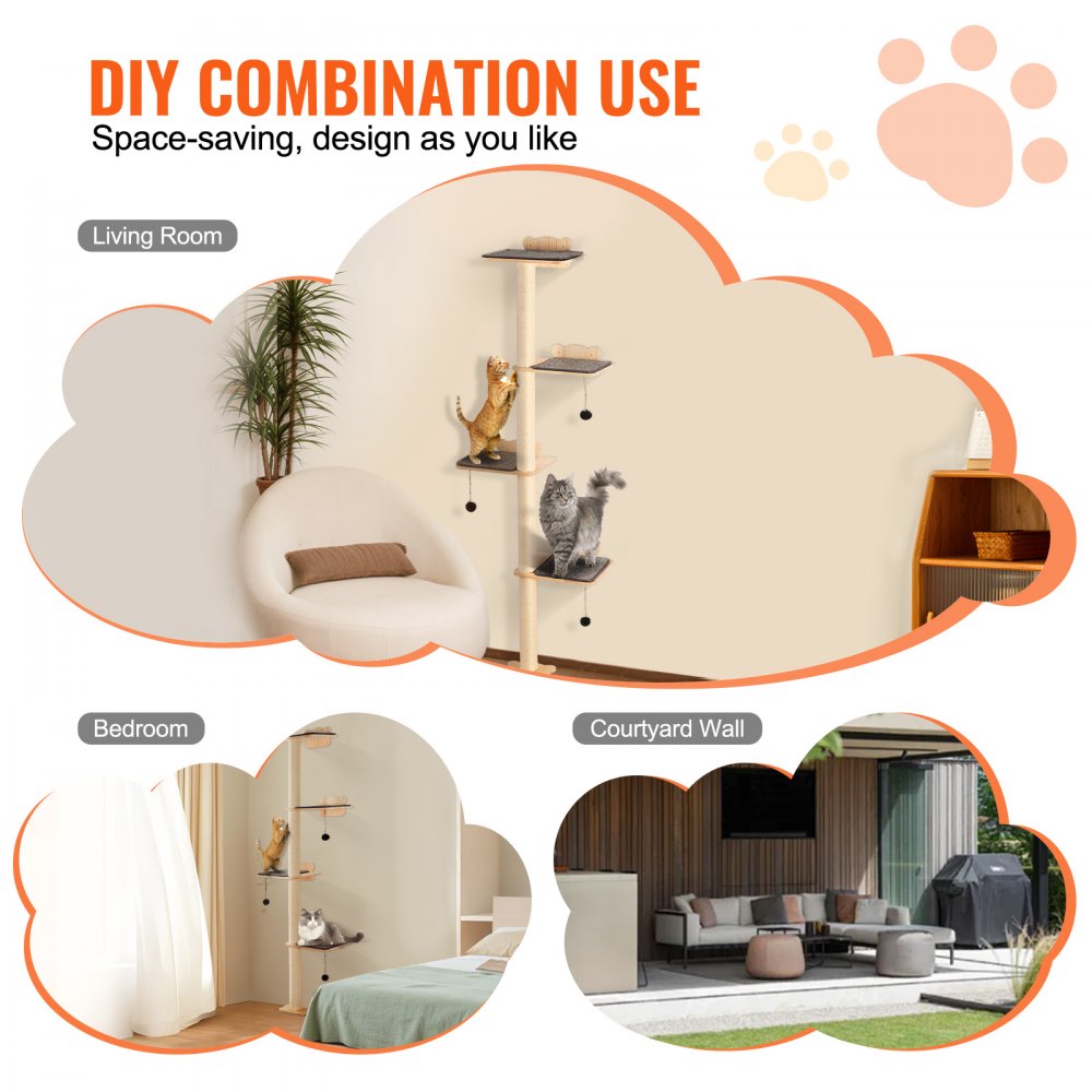 Wall Mounted Cat Shelves Tree with Platform Tree-Shaped Cat Furniture