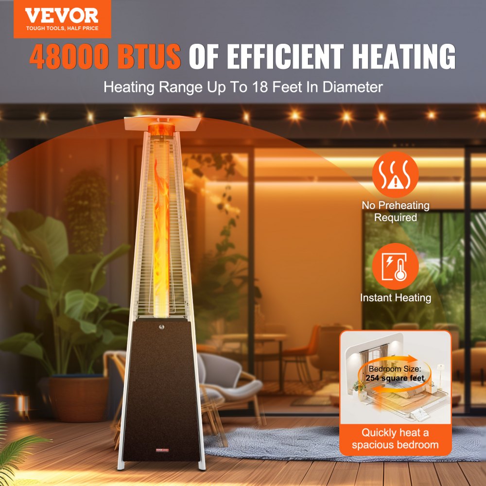 Propane Patio Heater 48000BTU Pyramid w/Wheels for Outdoor Patio Bronze