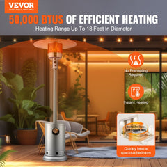 Propane Patio Heater 50000BTU Tall Hammered w/Round Table Outdoor Silver