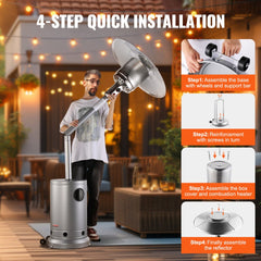 Propane Patio Heater 50000BTU Tall Hammered w/Round Table Outdoor Silver