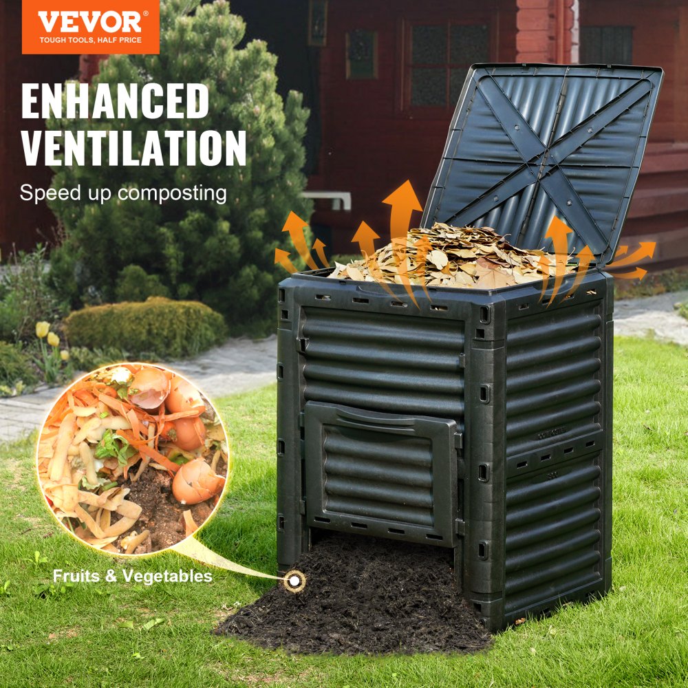 Garden Compost Bin 80 Gal, BPA Free Composter, Large Capacity Outdoor Composting Bin with Top Lid and Bottom Door, Easy Assembling, Lightweight, Fast Creation of Fertile Soil