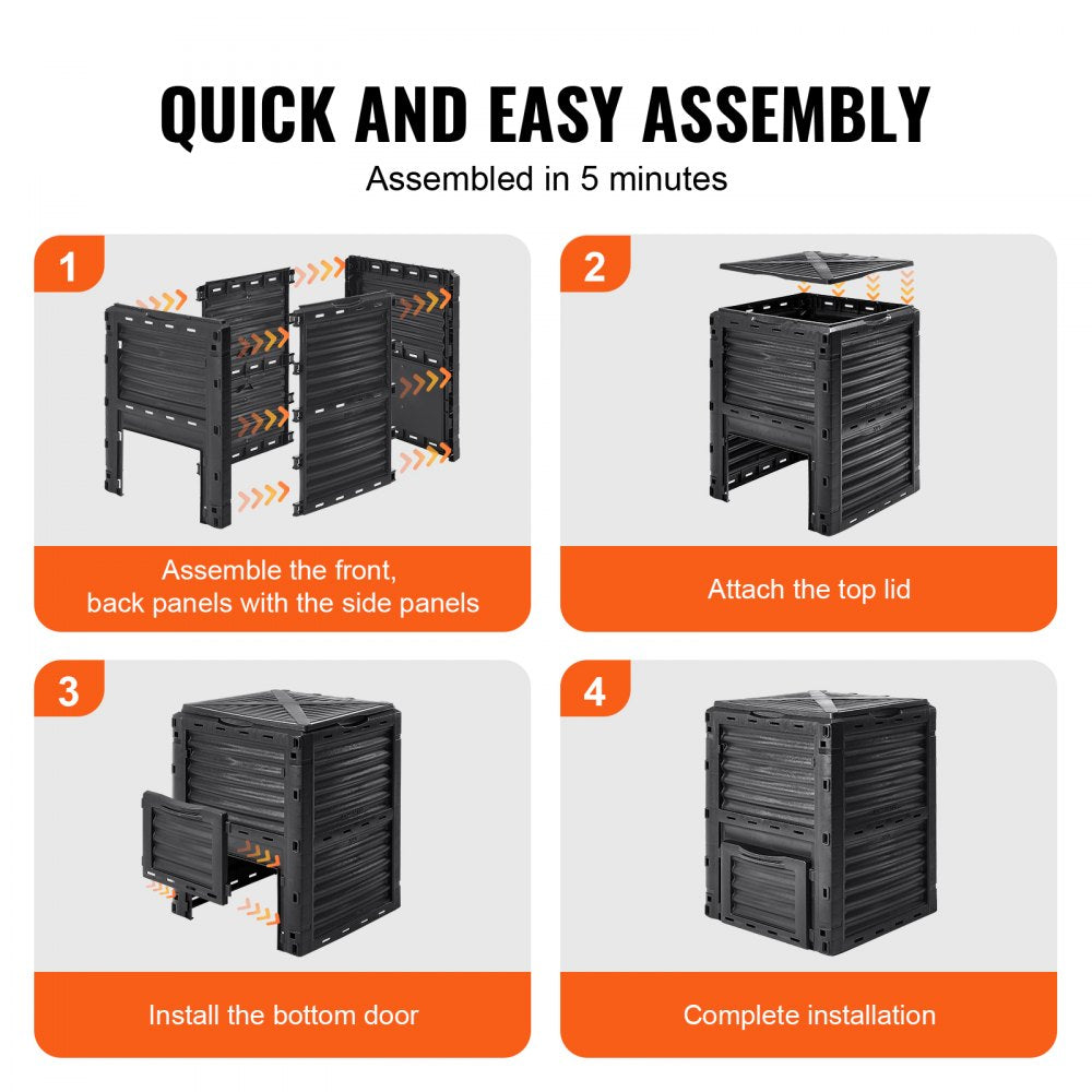 Garden Compost Bin 80 Gal, BPA Free Composter, Large Capacity Outdoor Composting Bin with Top Lid and Bottom Door, Easy Assembling, Lightweight, Fast Creation of Fertile Soil