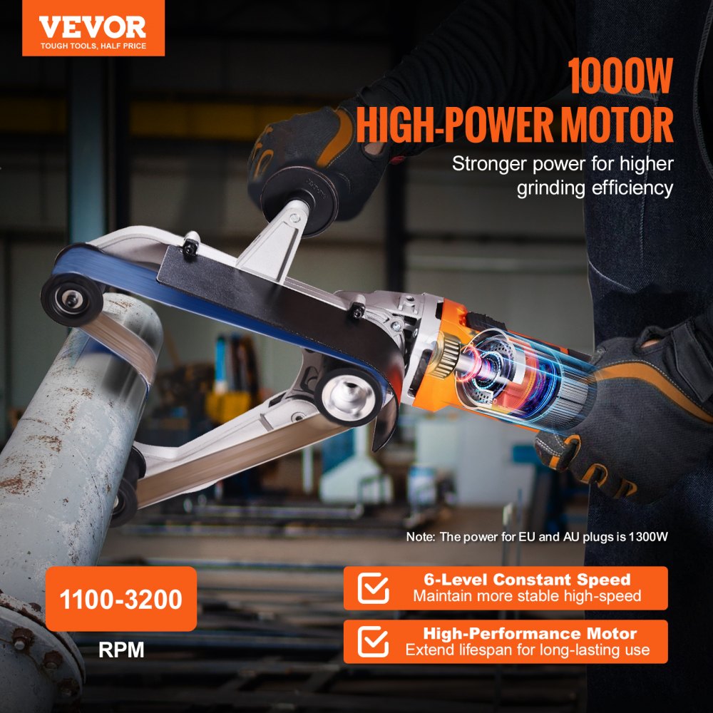 Pipe Tube Polisher Sander, 1000W Pipe Belt Sander with 6 Variable Speeds 1100-3200rpm, Professional Belt Sander Grinding Machine with 50PCS Sanding Belts for Burnishing Finishing Rust Removal