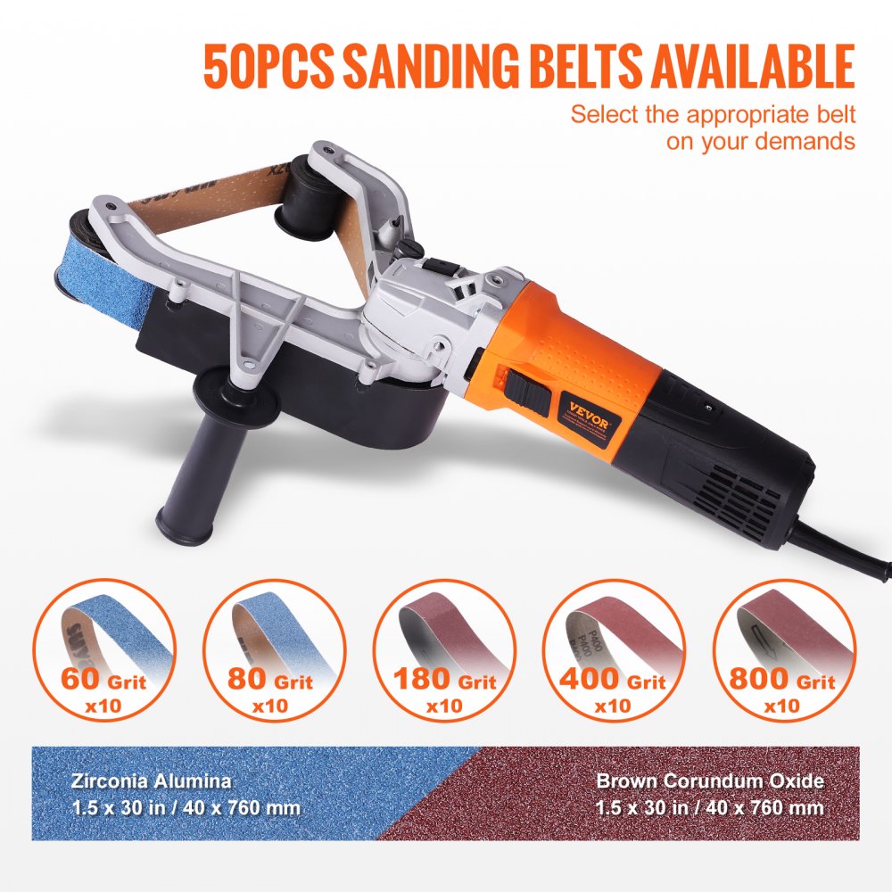Pipe Tube Polisher Sander, 1000W Pipe Belt Sander with 6 Variable Speeds 1100-3200rpm, Professional Belt Sander Grinding Machine with 50PCS Sanding Belts for Burnishing Finishing Rust Removal