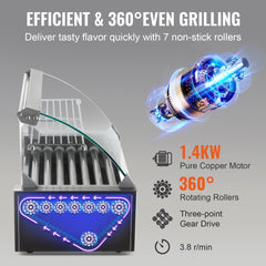 Hot Dog Roller 7 Rollers 18 Hot Dogs Capacity 1050W Stainless Sausage Grill Cooker Machine with Dual Temp Control Glass Hood Acrylic Cover Bun Warmer Shelf Removable Oil Drip Tray, ETL Certified