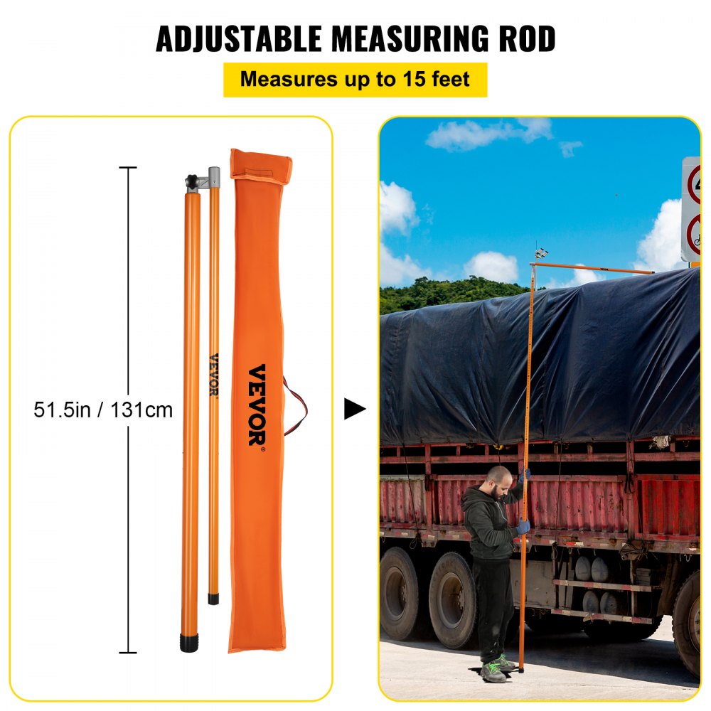 Bostome 15ft fiberglass measuring stick with high-visibility markings for accurate height checks.