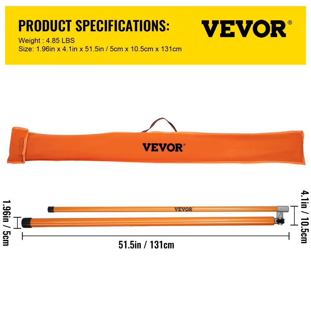 Bostome 15ft fiberglass measuring stick with high-visibility markings and a carrying bag.