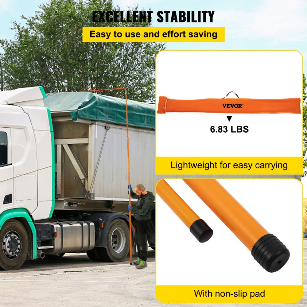 Load Height Measuring Stick, 20` Sturdy Fiberglass Truck Height Stick with Adjustable Pole, Non-conductive Truck Height Measuring Stick with Carrying Bag, Height Stick for Trucks, Car Haulers