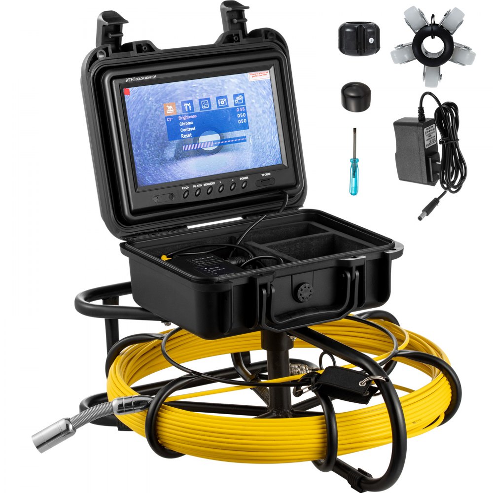 Bostome sewer inspection camera with 9-inch monitor, 150ft cable, and waterproof borescope.