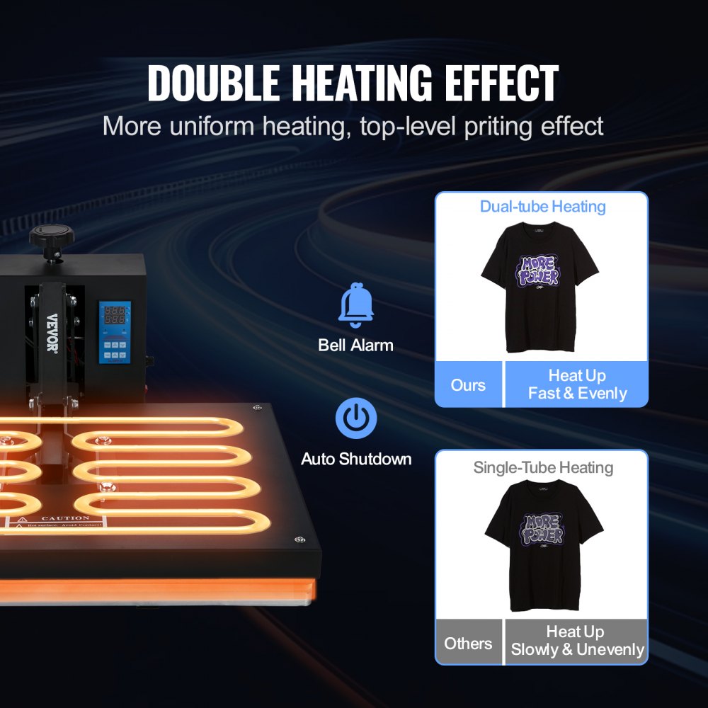 Bostome 16x24 heat press machine with digital control for t-shirt sublimation in black.