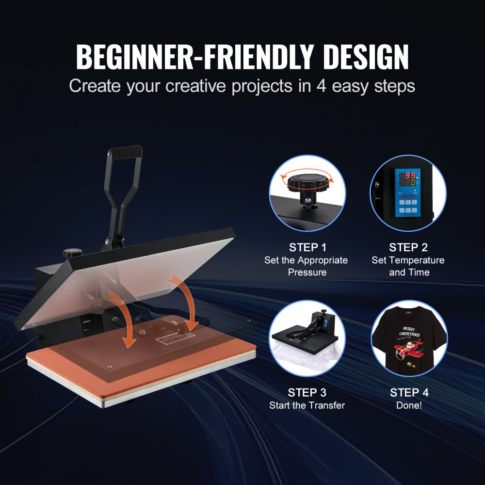 Bostome 16x24 heat press machine with digital controls and large heating platen for t-shirt printing.