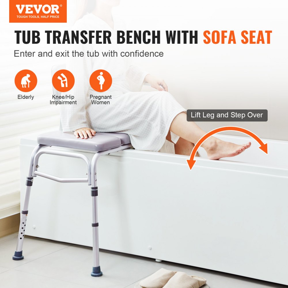 Tub Transfer Bench for Bathtub 500lbs, Shower Seats for Adults, Lightweight Shower Bench for Elderly and Disabled with Padded Seat,  Non-Slip Bath Seats with Armrest and Reversible Backrest