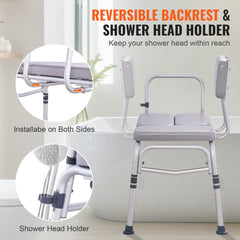 Tub Transfer Bench for Bathtub 500lbs, Shower Seats for Adults, Lightweight Shower Bench for Elderly and Disabled with Padded Seat,  Non-Slip Bath Seats with Armrest and Reversible Backrest