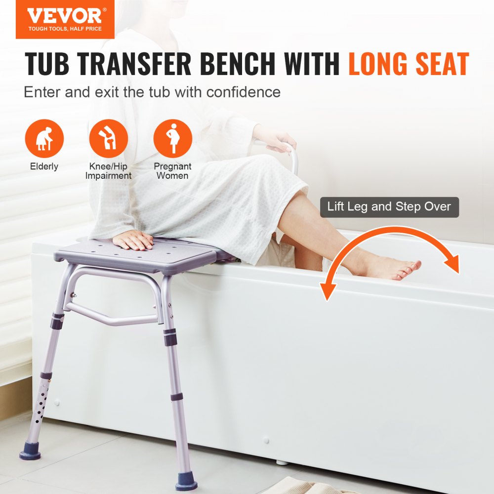 Tub Transfer Bench for Bathtub, Adjustable Shower Seats for Adults, Lightweight Shower Bench for Elderly and Disabled, Non-Slip Bath Seats with Armrest and Reversible Backrest, 400lbs Capacity