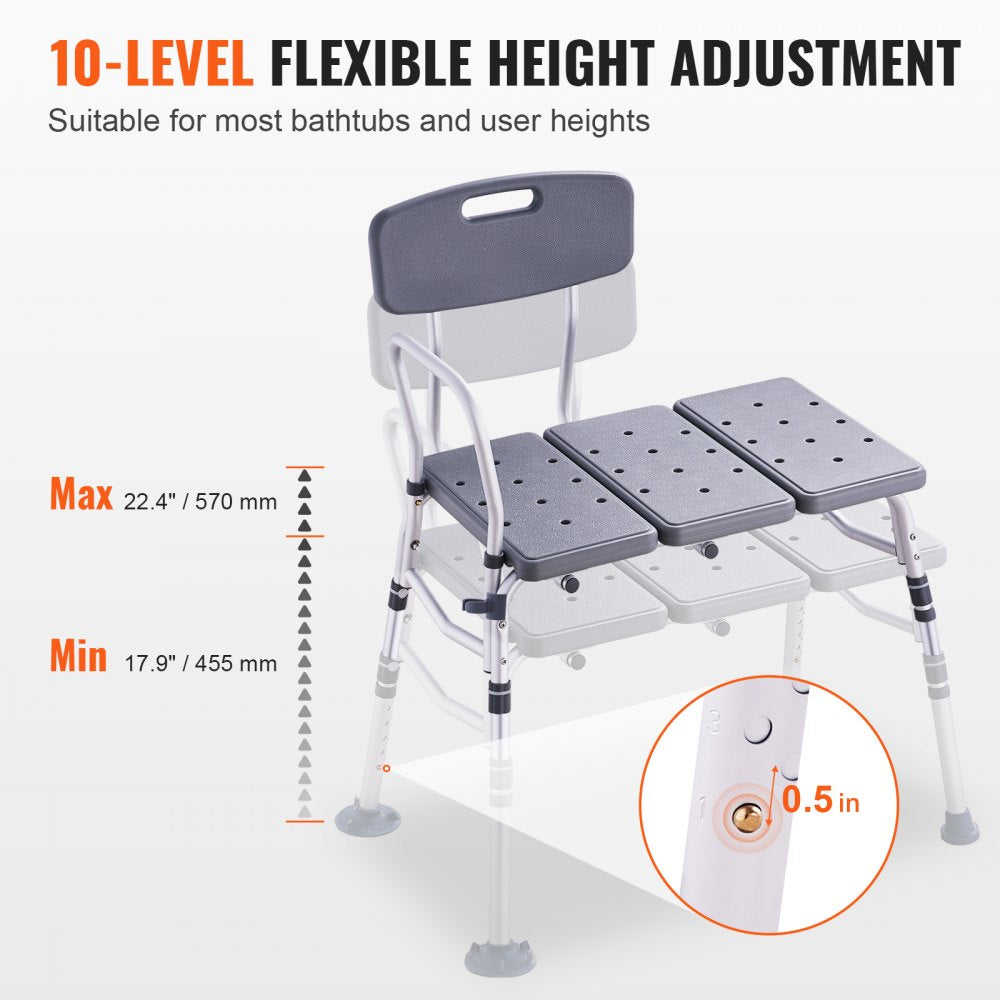 Tub Transfer Bench for Bathtub, Adjustable Shower Seats for Adults, Lightweight Shower Bench for Elderly and Disabled, Non-Slip Bath Seats with Armrest and Reversible Backrest, 400lbs Capacity