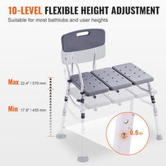 Tub Transfer Bench for Bathtub, Adjustable Shower Seats for Adults, Lightweight Shower Bench for Elderly and Disabled, Non-Slip Bath Seats with Armrest and Reversible Backrest, 400lbs Capacity