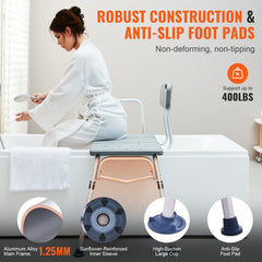 Tub Transfer Bench for Bathtub, Adjustable Shower Seats for Adults, Lightweight Shower Bench for Elderly and Disabled, Non-Slip Bath Seats with Armrest and Reversible Backrest, 400lbs Capacity