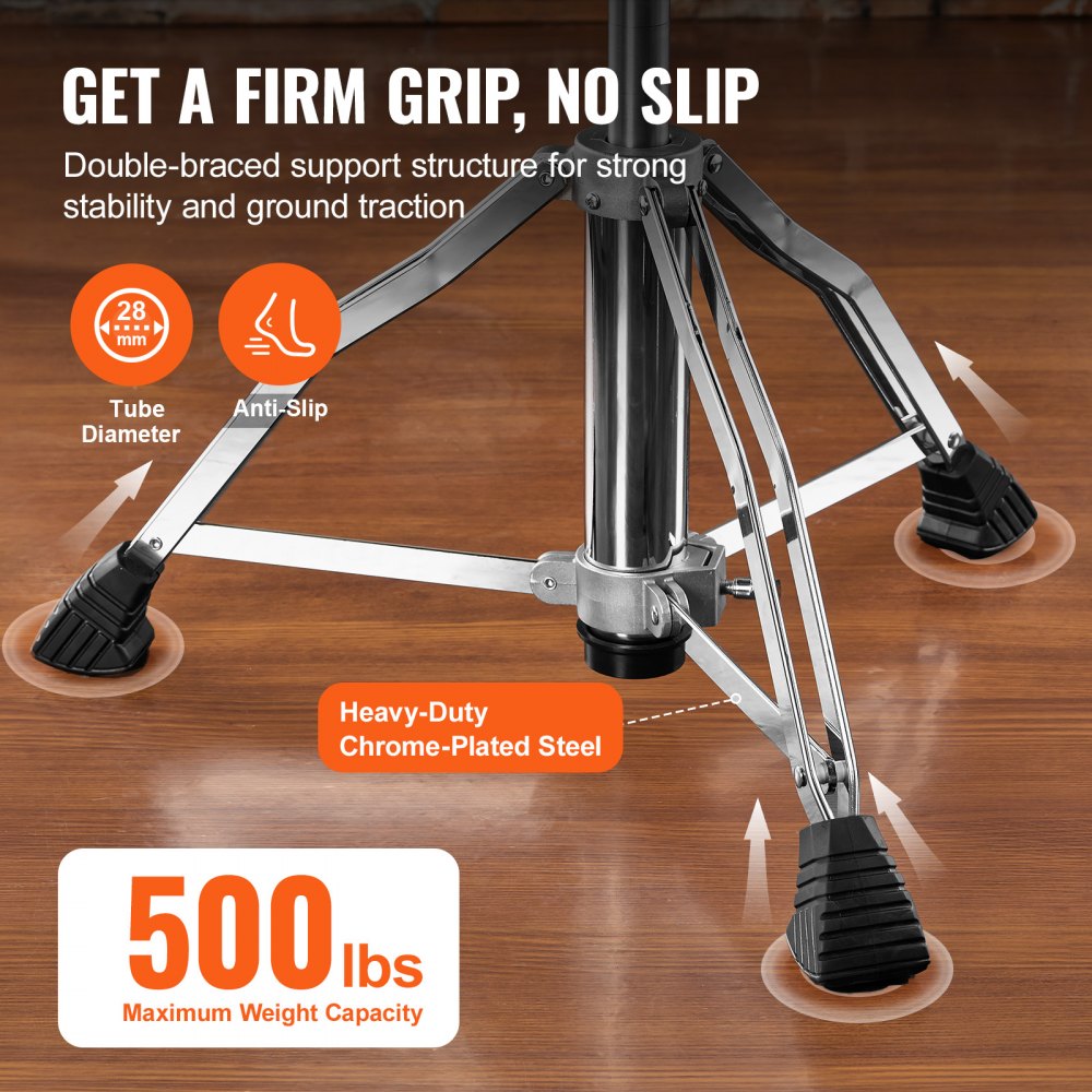 Drum Throne with Backrest, 19.3-25.2 in/490-640 mm Height Adjustable, Hydraulic Saddle Padded Drum Stool Seat with Anti-Slip Feet Drumsticks 500 lbs/227 kg Max Capacity, 360°Swivel for Drummers