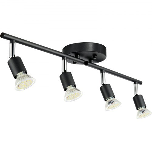 4-Light LED Track Lighting Kit, Ceiling Spot Light with Rotatable Light Arms and Heads, 24.8" Track Lighting Fixture, Included 4 GU10 3000K Bulbs for Indoors Exhibition, Kitchen, Living Room