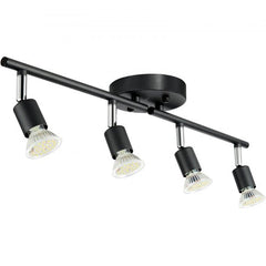 4-Light LED Track Lighting Kit, Ceiling Spot Light with Rotatable Light Arms and Heads, 24.8" Track Lighting Fixture, Included 4 GU10 3000K Bulbs for Indoors Exhibition, Kitchen, Living Room