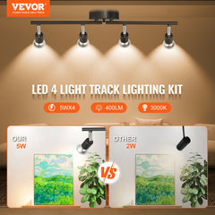 4-Light LED Track Lighting Kit, Ceiling Spot Light with Rotatable Light Arms and Heads, 24.8" Track Lighting Fixture, Included 4 GU10 3000K Bulbs for Indoors Exhibition, Kitchen, Living Room