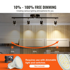 4-Light LED Track Lighting Kit, Ceiling Spot Light with Rotatable Light Arms and Heads, 24.8" Track Lighting Fixture, Included 4 GU10 3000K Bulbs for Indoors Exhibition, Kitchen, Living Room