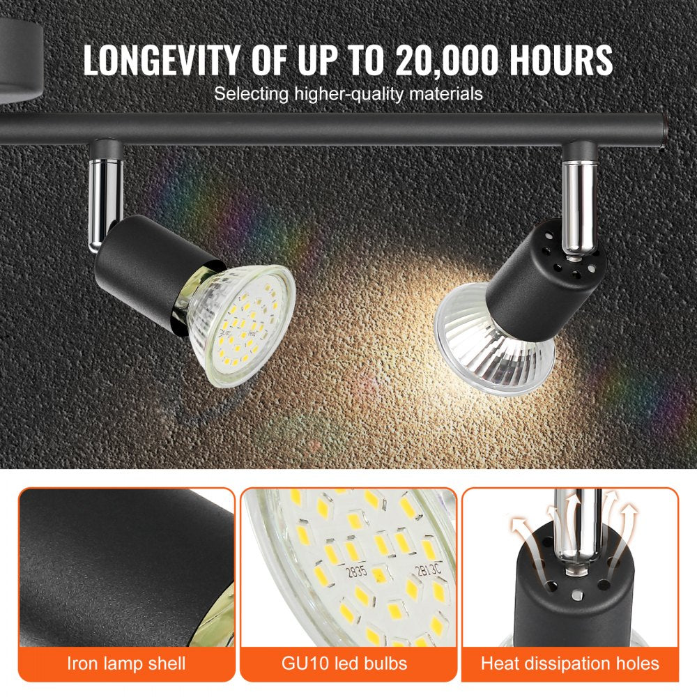 4-Light LED Track Lighting Kit, Ceiling Spot Light with Rotatable Light Arms and Heads, 24.8" Track Lighting Fixture, Included 4 GU10 3000K Bulbs for Indoors Exhibition, Kitchen, Living Room