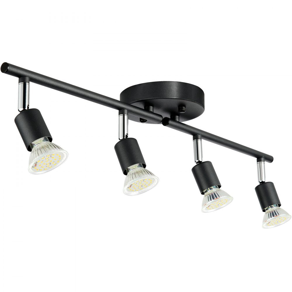 4-Light LED Track Lighting Kit, Ceiling Spot Light with Rotatable Light Arms and Heads, 24.8" Track Lighting Fixture, Included 4 GU10 3000K Bulbs for Indoors Exhibition, Kitchen, Living Room