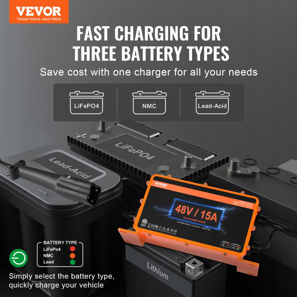 48 Volt 15 AMP Golf Cart Smart Battery Charger for Yamaha G29 Plug IP67