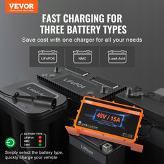 48 Volt 15 AMP Golf Cart Smart Battery Charger for Club Car 3-Pin Round