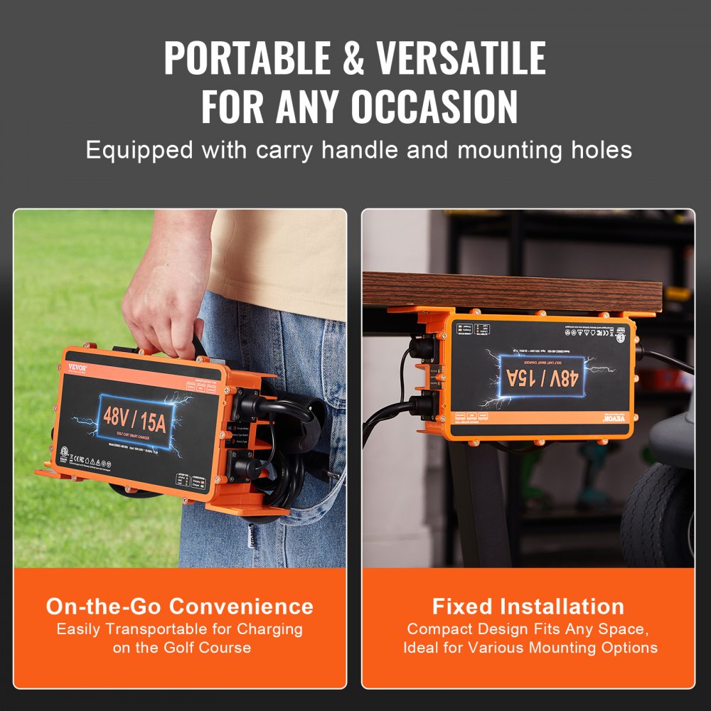 48 Volt 15 AMP Golf Cart Smart Battery Charger for Club Car 3-Pin Round