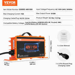 48 Volt 15 AMP Golf Cart Smart Battery Charger for Club Car 3-Pin Round