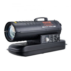 Black Bostome 70,000 BTU kerosene diesel heater with thermostat and 5-gallon tank.
