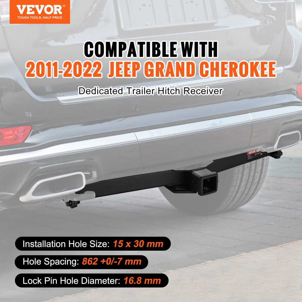 Class 3 Trailer Hitch, 2-Inch Receiver, Q455B Steel Tube Frame, Compatible with 2011-2022 Jeep Grand Cherokee, Multi-Fit Hitch to Receive Ball Mount, Cargo Carrier, Bike Rack, Tow Hook, Black