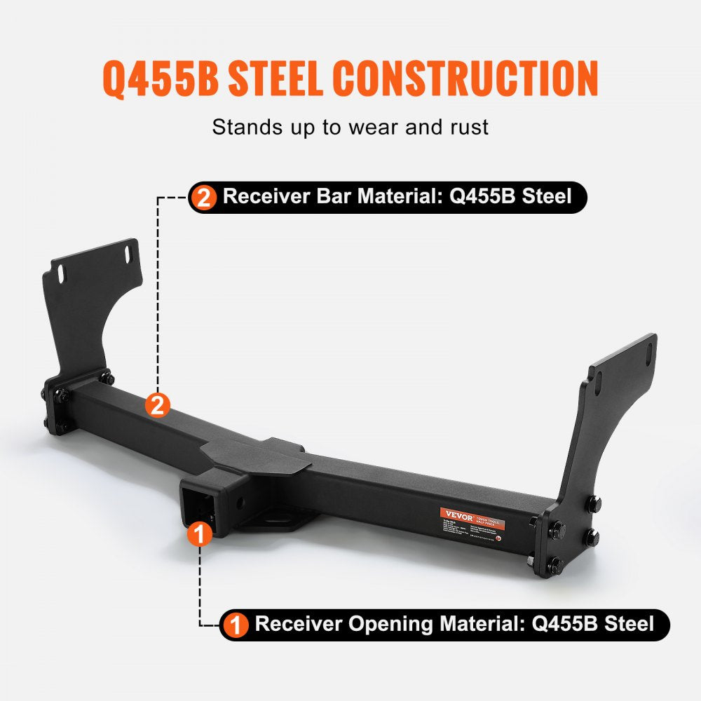 Class 3 Trailer Hitch, 2-Inch Receiver, Q455B Steel Tube Frame, Compatible with 2011-2022 Jeep Grand Cherokee, Multi-Fit Hitch to Receive Ball Mount, Cargo Carrier, Bike Rack, Tow Hook, Black