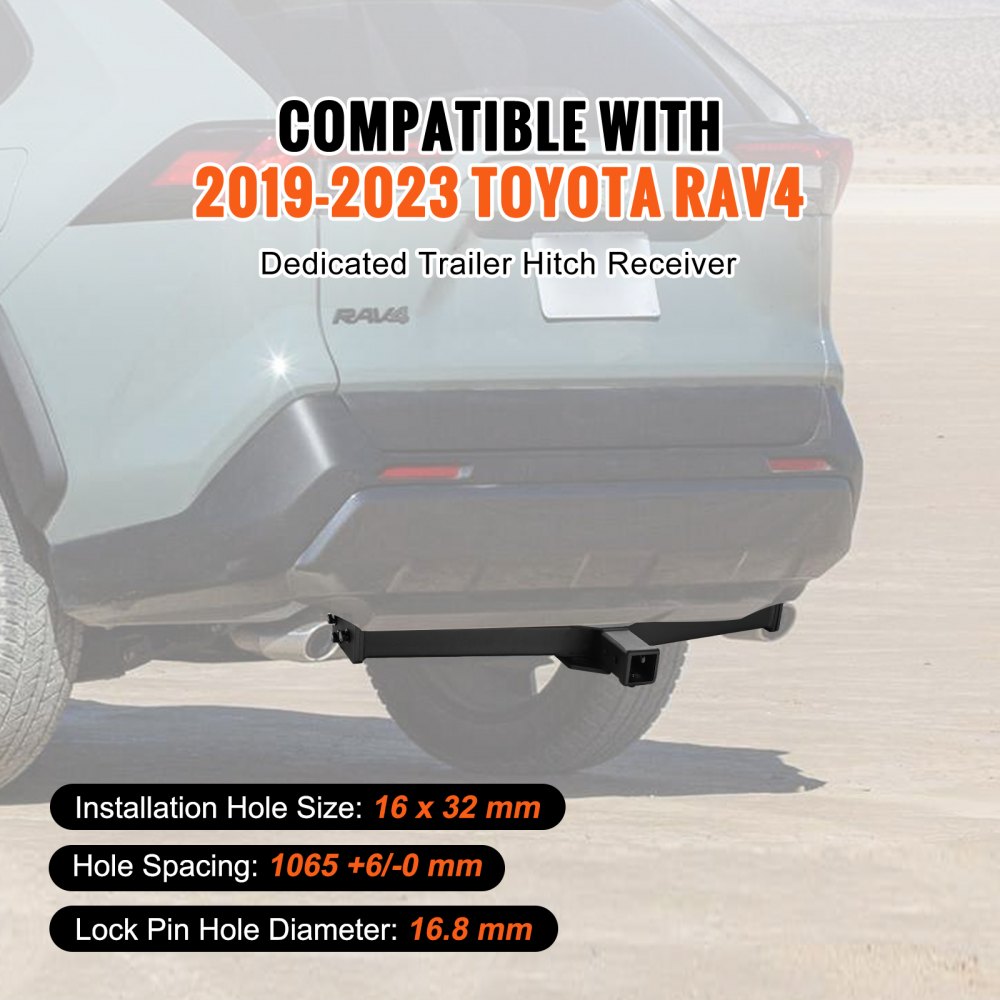 Class 3 Trailer Hitch, 2-Inch Receiver, Q455B Steel Tube Frame, Compatible with 2019-2023 Toyota RAV4, 6000 lbs, Multi-Fit Hitch to Receive Ball Mount, Cargo Carrier, Bike Rack, Tow Hook, Black