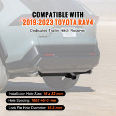 Class 3 Trailer Hitch, 2-Inch Receiver, Q455B Steel Tube Frame, Compatible with 2019-2023 Toyota RAV4, 6000 lbs, Multi-Fit Hitch to Receive Ball Mount, Cargo Carrier, Bike Rack, Tow Hook, Black