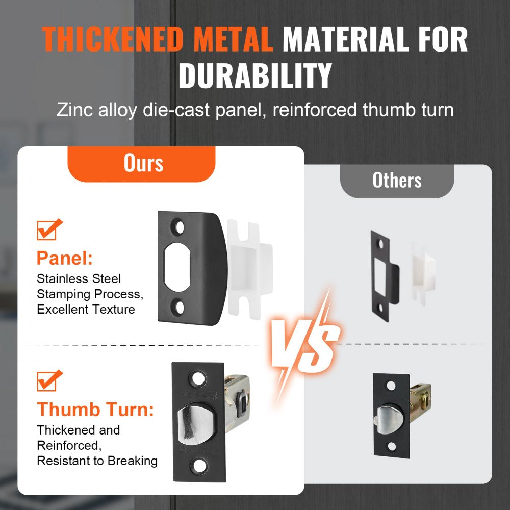 Front Door Handle, Matte Black Square Handle Set with Lever Door Handle No Lock, Adjustable Hole Space, Entry Door Handle with Reversible for Right and Left Handed Entrance and Front Door