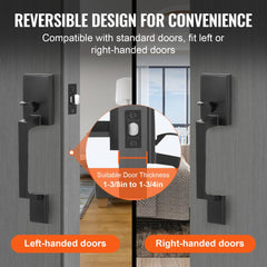 Front Door Handle, Matte Black Square Handle Set with Lever Door Handle No Lock, Adjustable Hole Space, Entry Door Handle with Reversible for Right and Left Handed Entrance and Front Door