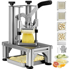 Commercial French Fry Cutter with 4 Replacement Blades, 1/4″ & 3/8″ Blade Easy Dicer Chopper, 6-wedge Slicer & 6-wedge Apple Corer, Lemon Potato Cutter for French Fries with Tray and Handle