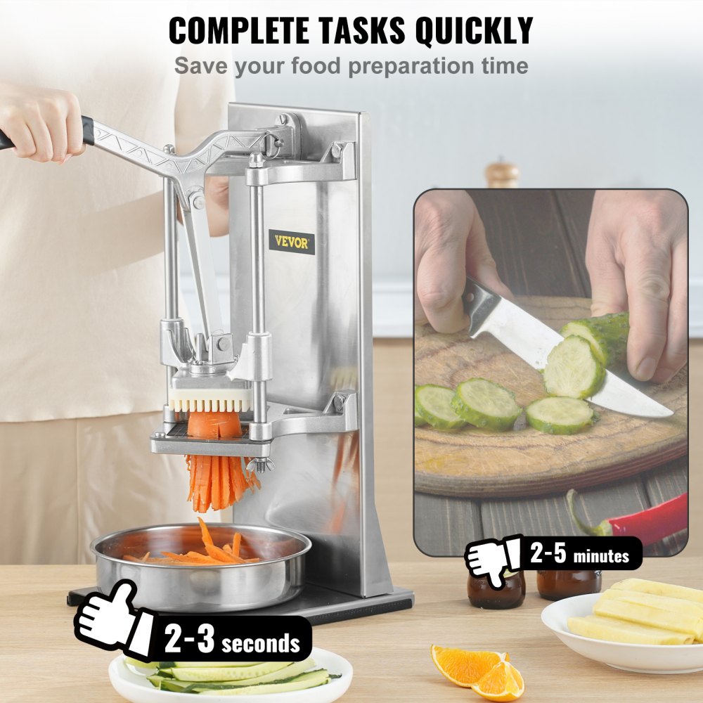 Commercial French Fry Cutter with 4 Replacement Blades, 1/4″ and 3/8″ Blade Easy Dicer Chopper, 6-wedge Slicer and 6-wedge Apple Corer, Lemon Potato Cutter for French Fries with Extended Handle